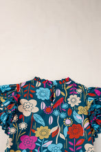 Cargar imagen en el visor de la galería, Green Trimmed Ruffle Sleeve Summer Floral Blouse