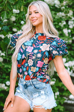 Cargar imagen en el visor de la galería, Green Trimmed Ruffle Sleeve Summer Floral Blouse