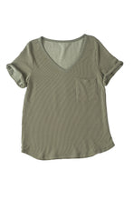 Load image into Gallery viewer, Laurel Green Twist Short Sleeve Corded V Neck Top