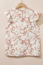 Cargar imagen en el visor de la galería, Khaki Floral Print Ruffle Short Sleeve Blouse