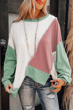 Load image into Gallery viewer, Light French Beige Colorblock Stitching Irregular Hem Long Sleeve Top