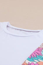 Cargar imagen en el visor de la galería, White Floral Print Patchwork Short Sleeve Top