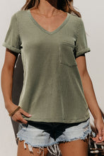 Load image into Gallery viewer, Laurel Green Twist Short Sleeve Corded V Neck Top