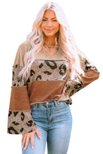 Load image into Gallery viewer, Leopard Colorblock Patchwork V-Neck Loose Sleeve Knit Top