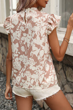 Cargar imagen en el visor de la galería, Khaki Floral Print Ruffle Short Sleeve Blouse