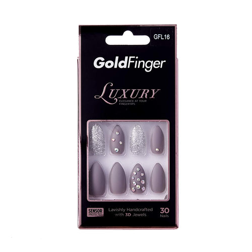 Elegance is at your fingertips with Gold Finger’s Luxury Handcrafted Design Nails. These dramatic nails have a burgundy ombre and gold glitter design. They have a medium mountain peak tip that looks good on every hand. Lavishly handcrafted with 3D jewels, these luxurious nails last for over 7 days. The best price, deal and quality w/ Bonitawholesale.com