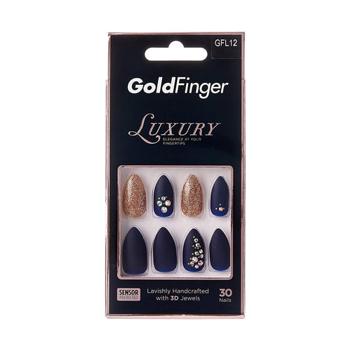 Elegance is at your fingertips with Gold Finger’s Luxury Handcrafted Design Nails. These dramatic nails have a burgundy ombre and gold glitter design. They have a medium mountain peak tip that looks good on every hand. Lavishly handcrafted with 3D jewels, these luxurious nails last for over 7 days The best price, deal and quality w/ Bonitawholesale.com