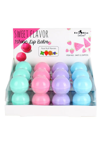 ITALIA DELUXE: 9407-2 : Sweet Flavor Globe Lip Balm 2 DZ  Treat your lips to some self care with our Fruity Globe Lip Balms! The formula will feel so smooth and silky on the lips, and the sweet scent with instantly brighten your day! These are perfect to add in your purse, makeup vanity, gym bag, or work desk. The best price and deal w/ Bonitawholesale.com !!!