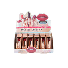 Load image into Gallery viewer, Say goodbye to dry lips! Romantic Beauty's Luscious Red Matte lip scented formulation hydrates while remaining transfer-proof! The buildable long-lasting formula leaves your lips feeling smooth, creamy, hydrated, and moisturized. In a variety of colors, our luscious matte lipsticks will have you covered for both natural looks to full glam. The best price and deal w/ Bonitawhollesale.com