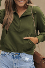 将图片加载到图库查看器，Green Fleece Lined Zip Up Stand Collar Thumbhole Sleeve Sweatshirt
