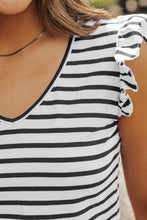 将图片加载到图库查看器，Pink Stripe Butterfly Sleeve V Neck Hollowed Knot Back T Shirt
