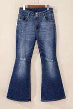 Load image into Gallery viewer, Sky Blue Button Fly Ripped High Waist Flare Jeans
