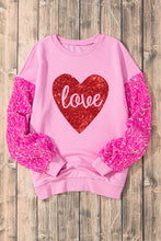 将图片加载到图库查看器，Pink Shiny Heart Shape love Print Sequined Sleeve Sweatshirt
