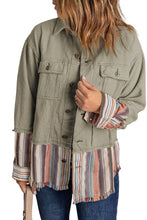 Load image into Gallery viewer, Green Button Up Pockets Striped Color Block Corduroy Jacket
