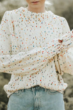 将图片加载到图库查看器，Beige Colorful Confetti Dots Cable Knit Crew Neck Sweater
