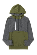 将图片加载到图库查看器，Green Half Zip Stripes Patchwork Hoodie
