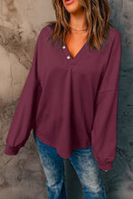 Load image into Gallery viewer, Wine Buttoned V Neck Cotton Loose Fit Top
