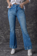 Load image into Gallery viewer, Sky Blue Slight Distressed Medium Wash Flare Jeans
