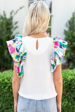 Load image into Gallery viewer, White Voluminous Printed Puff Sleeve Textured Top
