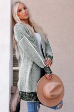 将图片加载到图库查看器，Gray Plaid Knitted Long Open Front Cardigan
