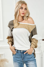 Load image into Gallery viewer, Khaki Exposed Seam Color Block Patchwork Top
