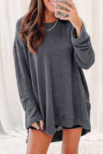 将图片加载到图库查看器，Gray Waffle Knit High Slits Oversized Top
