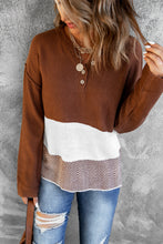 将图片加载到图库查看器，Brown Splicing Buttoned Knitted Long Sleeve Sweater
