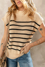 Load image into Gallery viewer, Parchment Striped Ribbed Knit High Neck Sweater
