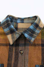 将图片加载到图库查看器，Brown Plaid Color Block Buttoned Shirt with Pockets
