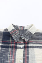 将图片加载到图库查看器，Blue Distressed Raw Edge Plaid Print Shirt
