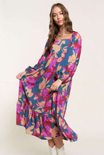 Load image into Gallery viewer, Multicolour Floral Print Square Neck Ruffled High Waist Dress
