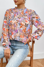 Load image into Gallery viewer, Multicolour Floral Bishop Sleeve Frilled Round Neck Blouse
