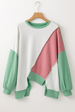 将图片加载到图库查看器，Light French Beige Colorblock Stitching Irregular Hem Long Sleeve Top
