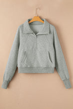 将图片加载到图库查看器，Gray Fleece Lined Zip Up Stand Collar Thumbhole Sleeve Sweatshirt
