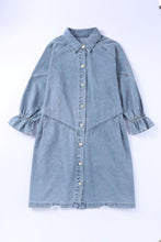 Load image into Gallery viewer, Sky Blue Buttoned Long Sleeve Denim Mini Dress
