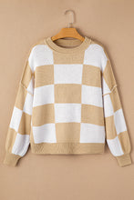 Load image into Gallery viewer, Khaki Checkered Bishop Sleeve Sweater
