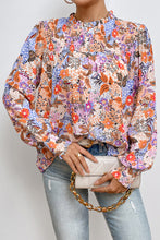 Load image into Gallery viewer, Multicolour Floral Bishop Sleeve Frilled Round Neck Blouse
