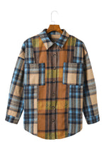 将图片加载到图库查看器，Brown Plaid Color Block Buttoned Shirt with Pockets
