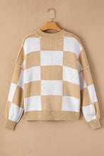 Load image into Gallery viewer, Khaki Checkered Bishop Sleeve Sweater
