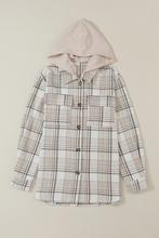 将图片加载到图库查看器，Khaki Plaid Removable Hood Buttoned Shacket
