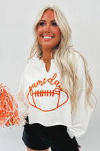 Load image into Gallery viewer, White Game Day Lettering Rugby Football Notched Neck Sweatshirt
