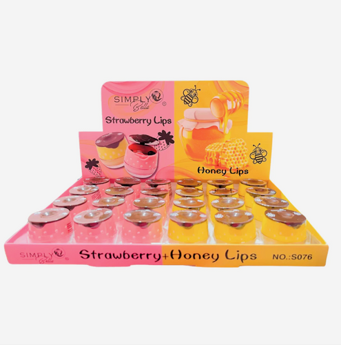 This 24-piece display contains Simply Bellla's Strawberry Lips Lip Honey Balm, designed to keep your lips hydrated and soft. Crafted with natural ingredients, this balm nourishes and protects your lips while providing the perfect hint of strawberry flavor. the best price and deal w/ bonitawholesale.com