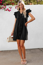 将图片加载到图库查看器，Black Ruffle Sleeve V Neck Frilled Shift Dress
