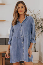 Load image into Gallery viewer, Sky Blue Buttoned Long Sleeve Denim Mini Dress
