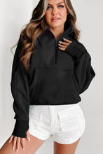 将图片加载到图库查看器，Black Fleece Lined Zip Up Stand Collar Thumbhole Sleeve Sweatshirt
