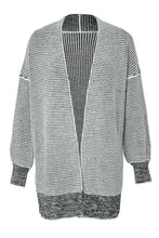 将图片加载到图库查看器，Gray Plaid Knitted Long Open Front Cardigan
