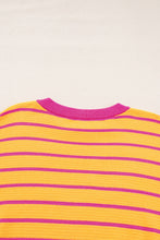 Load image into Gallery viewer, Orange Stripe Trimmed Round Neck Drop Shoulder Loose Sweater
