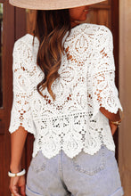 将图片加载到图库查看器，Oatmeal Bohemian Macrame Lace Crochet Half Sleeve Blouse
