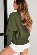 Load image into Gallery viewer, Green Fleece Lined Zip Up Stand Collar Thumbhole Sleeve Sweatshirt
