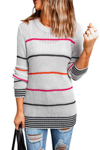 将图片加载到图库查看器，Gray Ribbed Knit Striped Sweater
